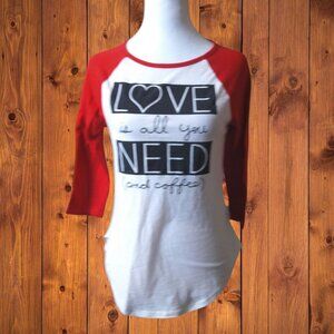 ROCKER GIRL WOMEN'S SMALL 3/4 LENGTH SLEEVE SHIRT "LOVE IS ALL YOU NEED"